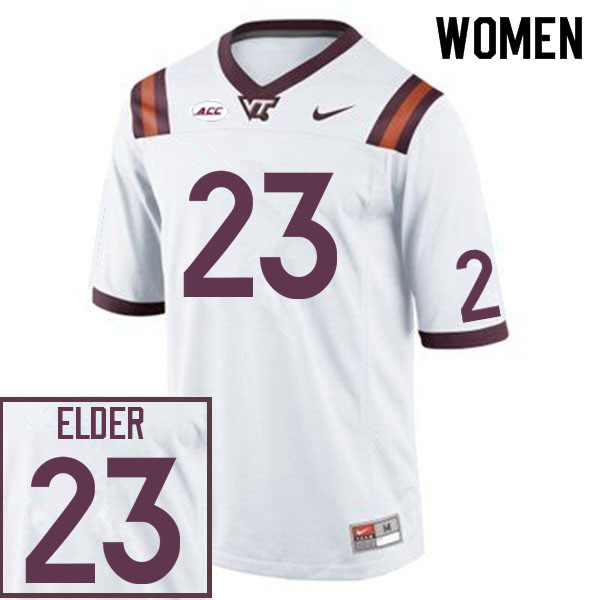 Women #23 Da'Shawn Elder Virginia Tech Hokies College Football Jerseys Sale-White - Click Image to Close